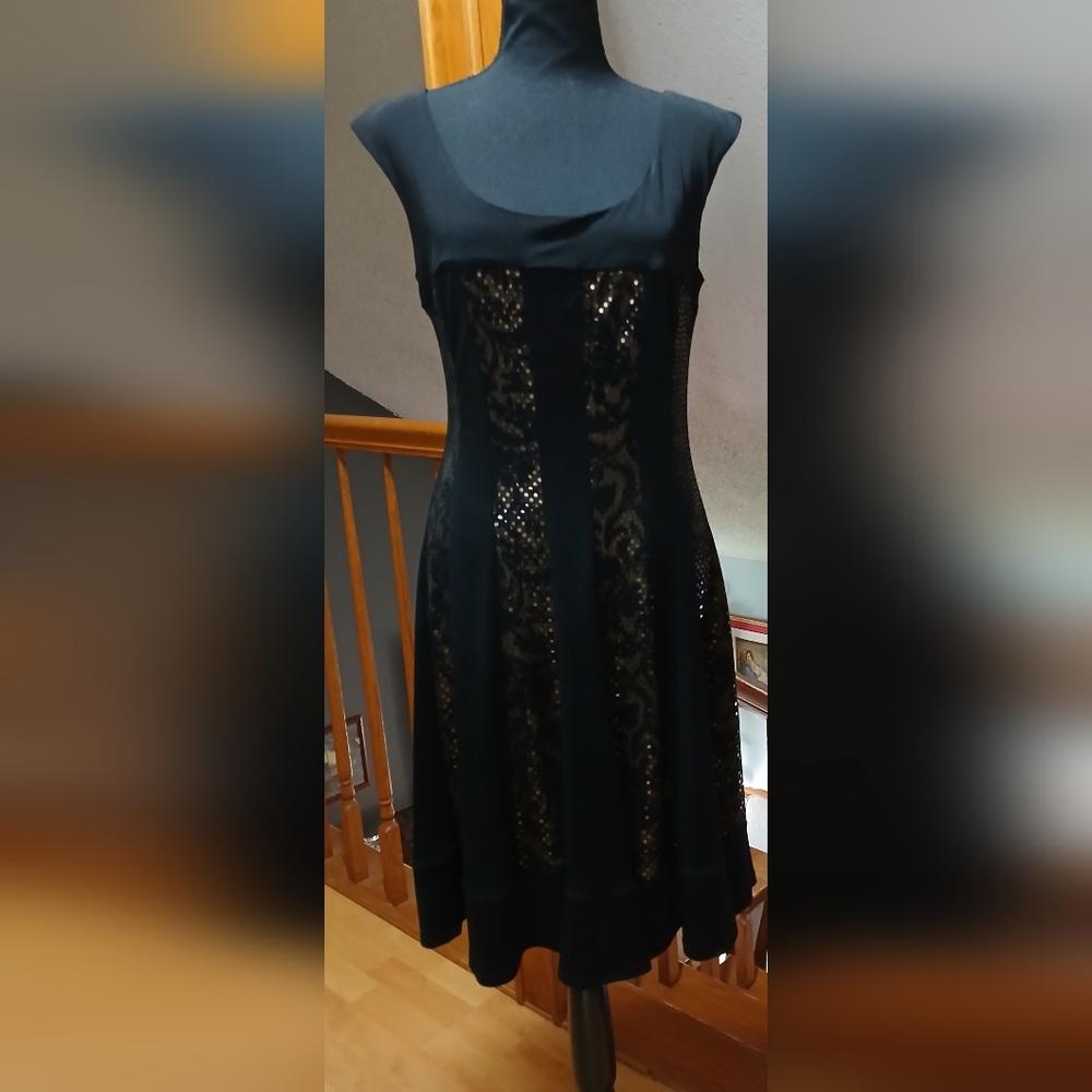 Fit 'N Flare black dress with gold-shimmery accents